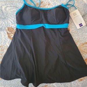 New swim dress size 16 with tags Black and tourquis trim